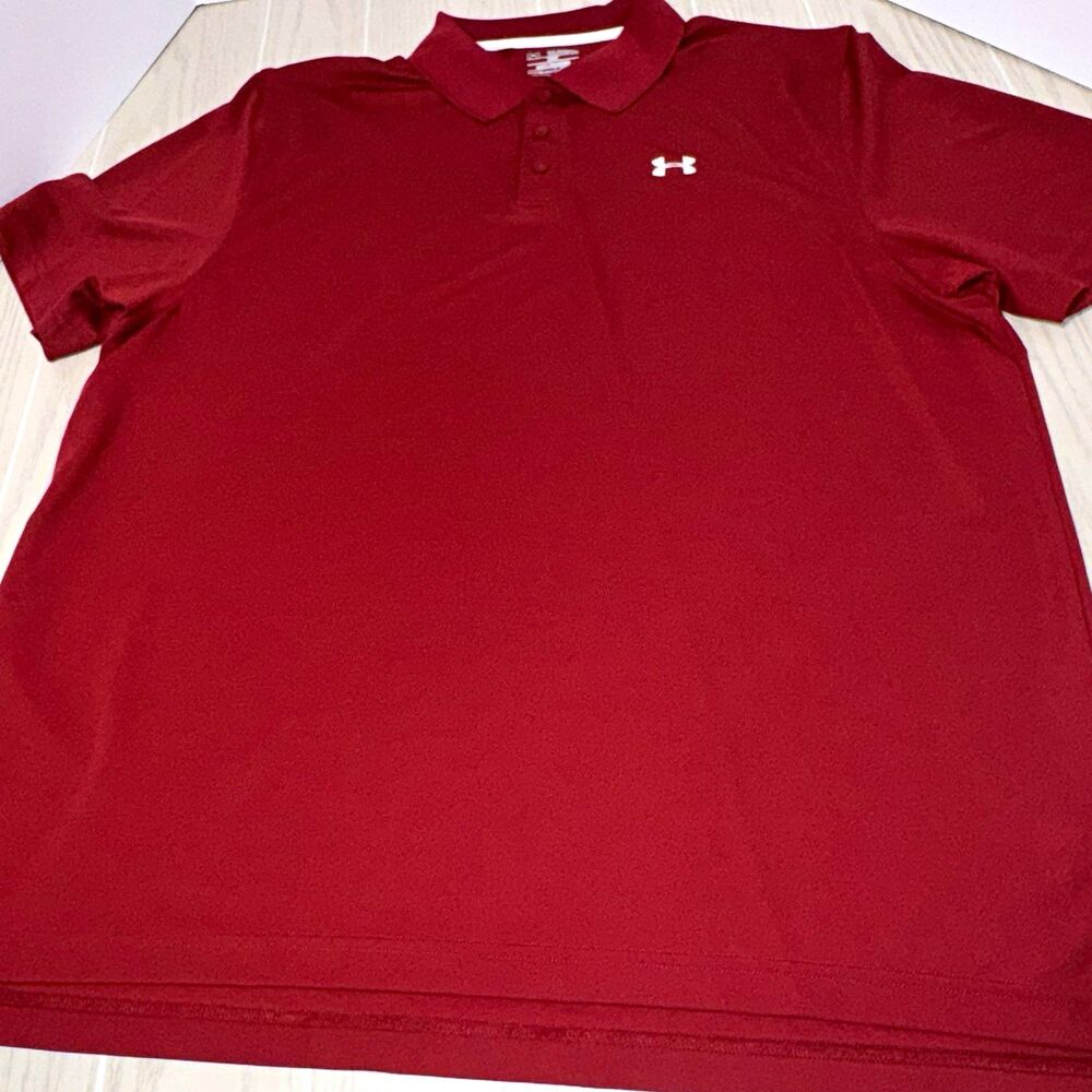 Under Armour HeatGear Polo Shirt Mens 2XL Burg  Red Solid Loose Short Slv
